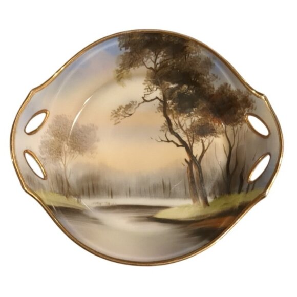 Noritake Morimura Other - Antique Noritake Morimura Hand Painted Handled Candy Dish Bowl 7in Japan Gold